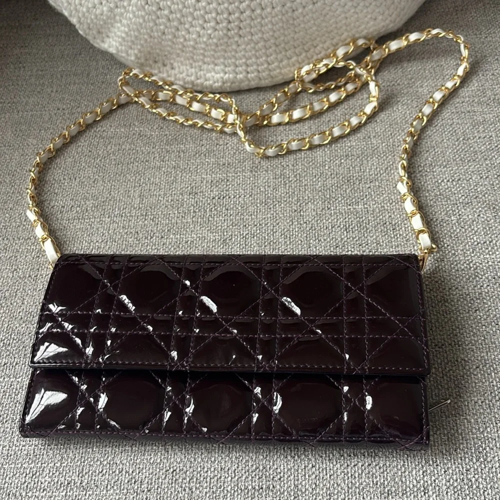 Christian Dior Patent Cannage Lady Dior Rendezvous Wallet dark purple